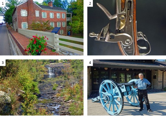 1. Home of Andrew Johnson, 17th President of the U. S.; 2. Rifle used during the Civil War battle at Chickamauga; 3. Little River Canyon in NE Alabama; 4. Visitor's Center at Horseshoe Bend Battlefield, AL.